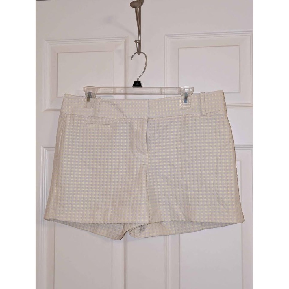 LOFT Womens Size 10 Yellow Polka Dot Shorts Textured Casual Summer Flat Front